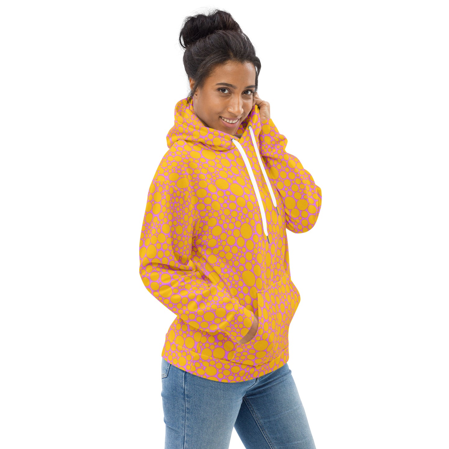 Unisex Hoodie - Golden Yellow Dots on Hot Pink