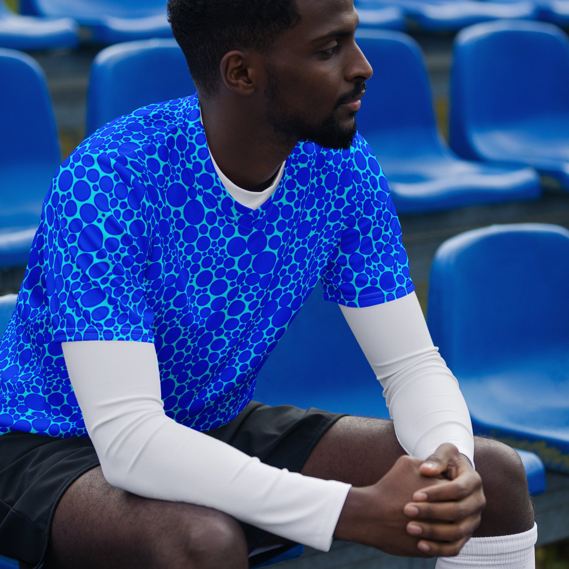 Unisex Sports Jersey - Blue Dots on Electric Blue