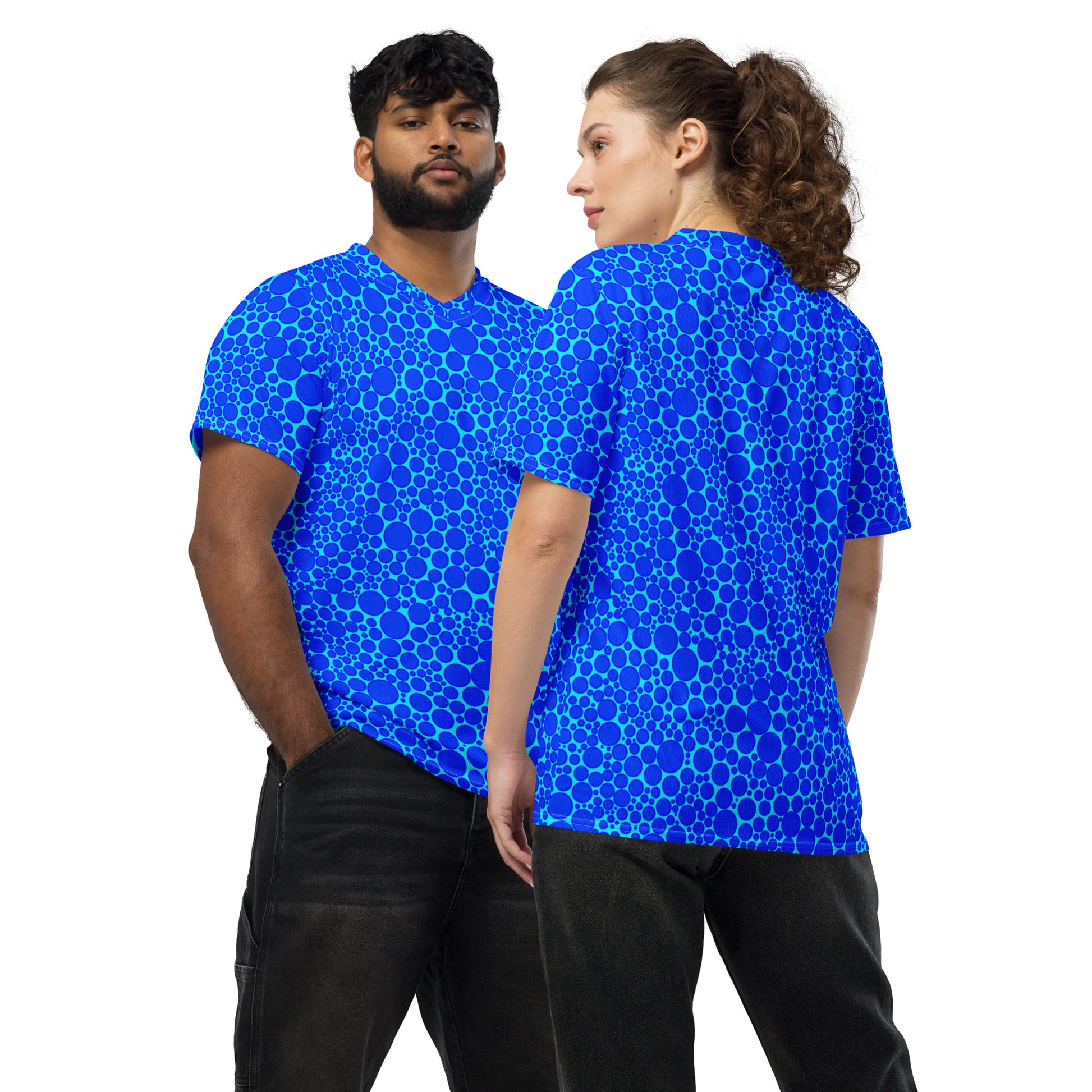 Unisex Sports Jersey - Blue Dots on Electric Blue