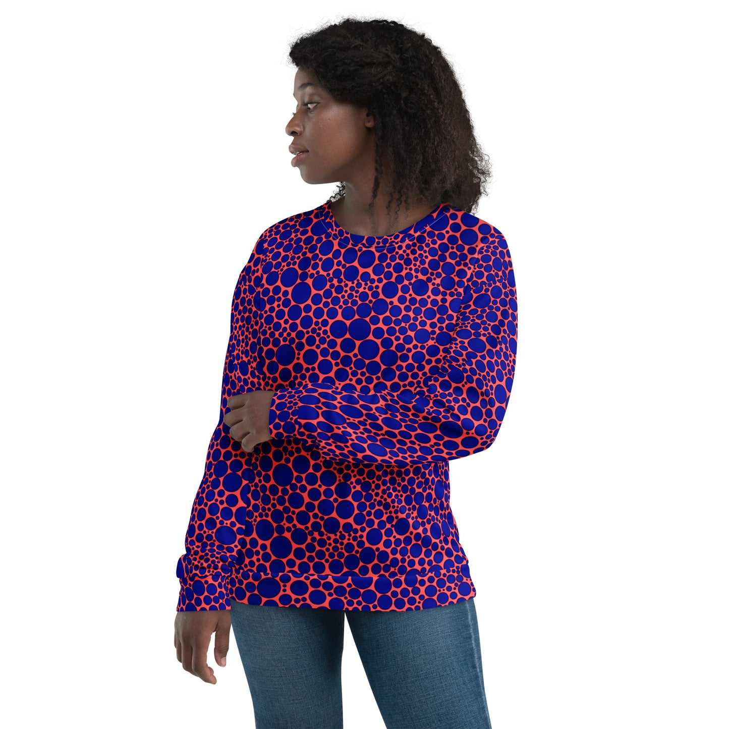 Unisex Sweatshirt - Navy Blue Dots on Orange