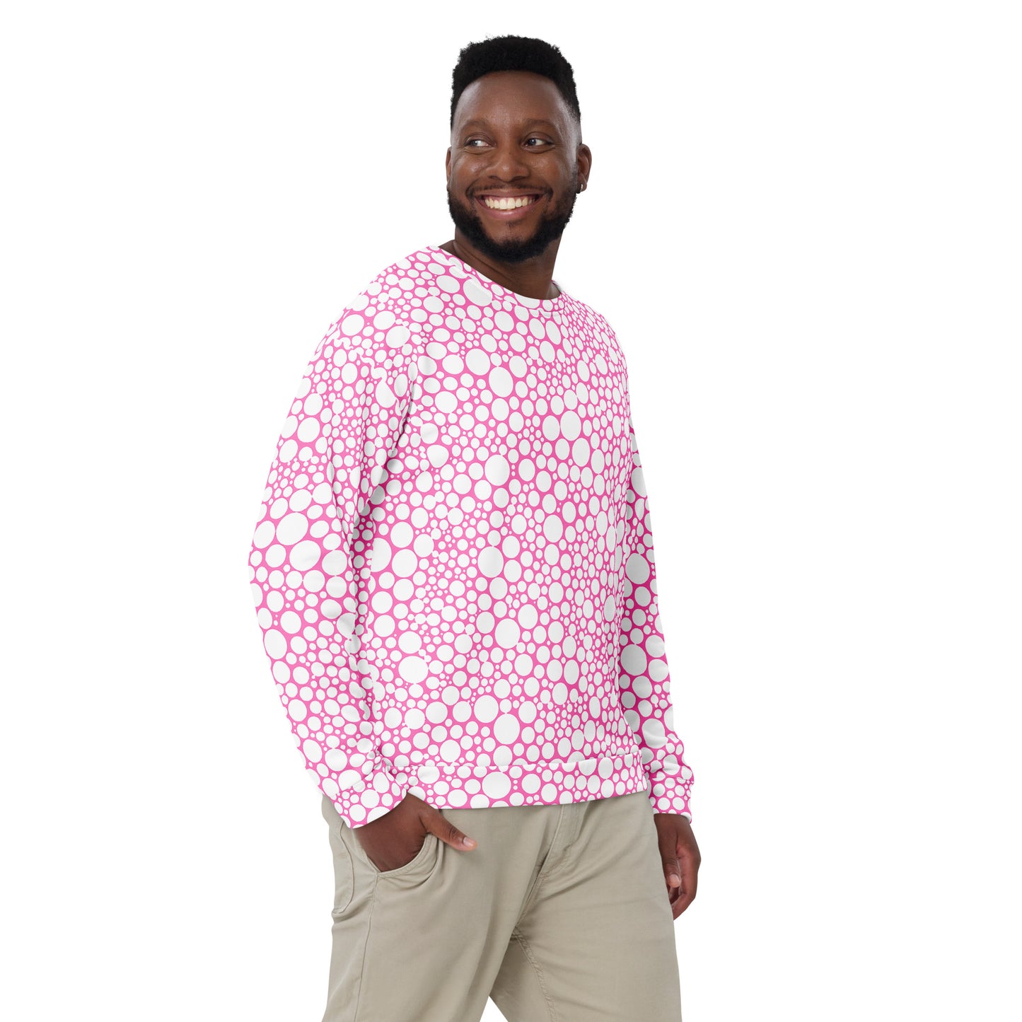 Unisex Sweatshirt - White Dots on Bubblegum