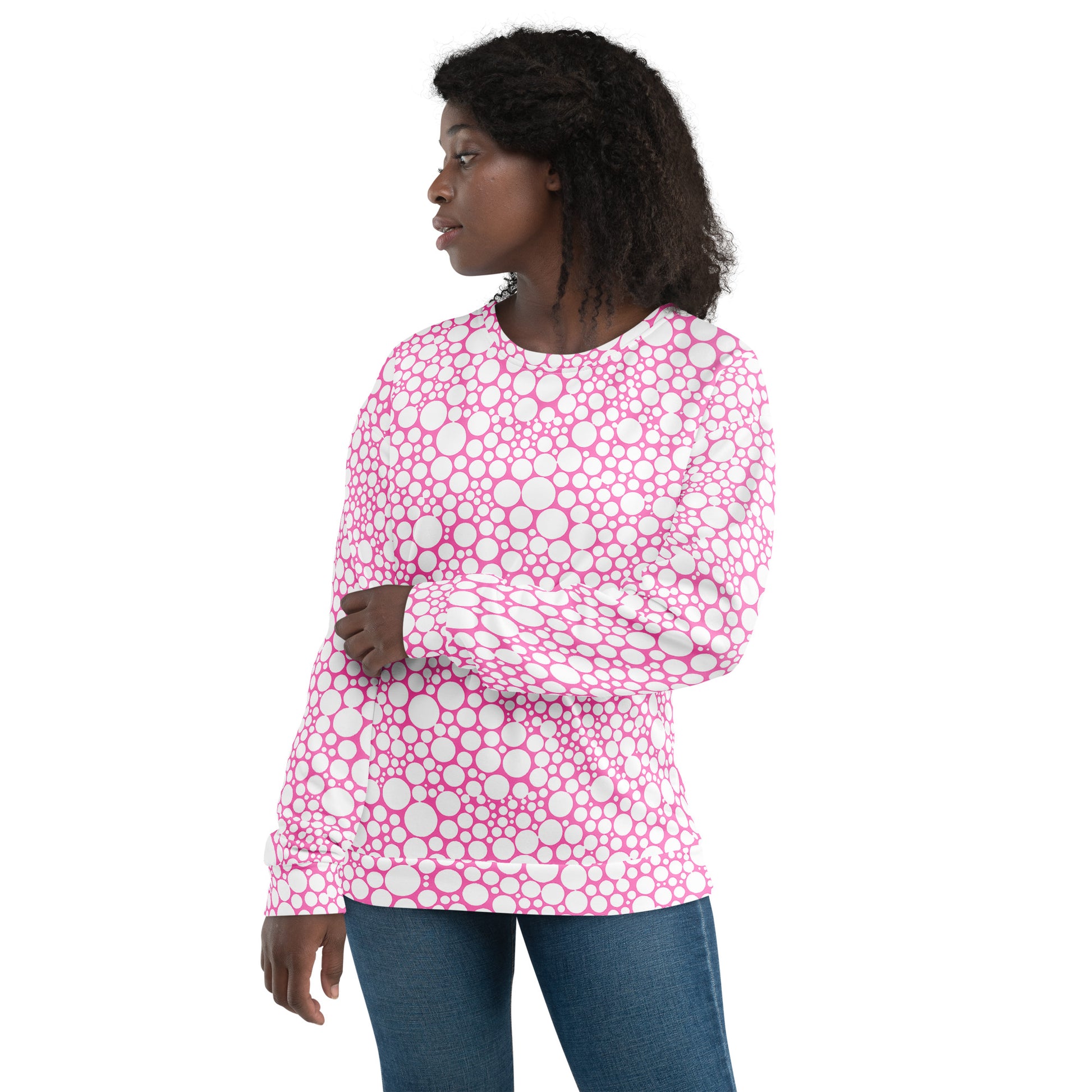 Unisex Sweatshirt - White Dots on Bubblegum