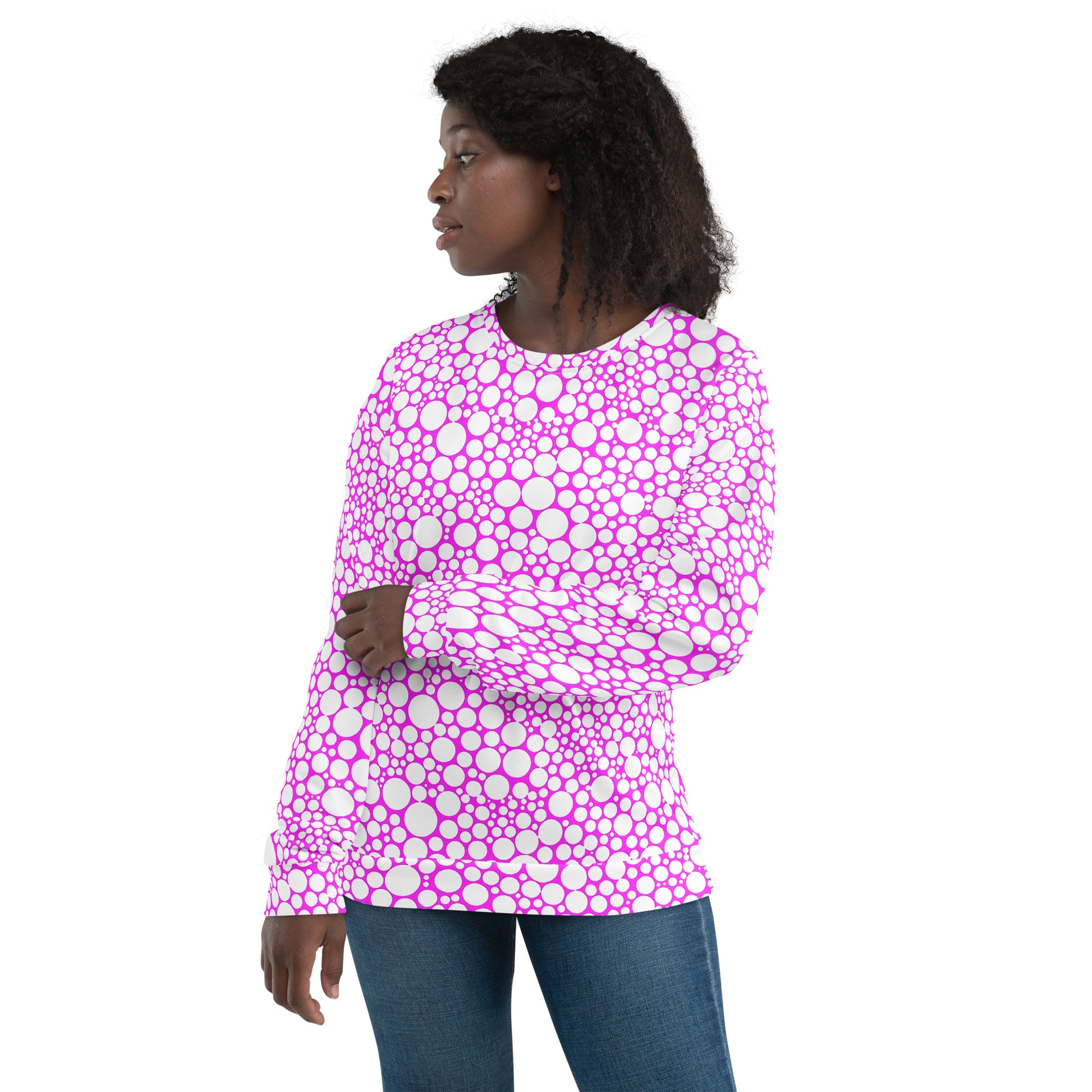 Unisex Sweatshirt - White Dots on Fuchsia