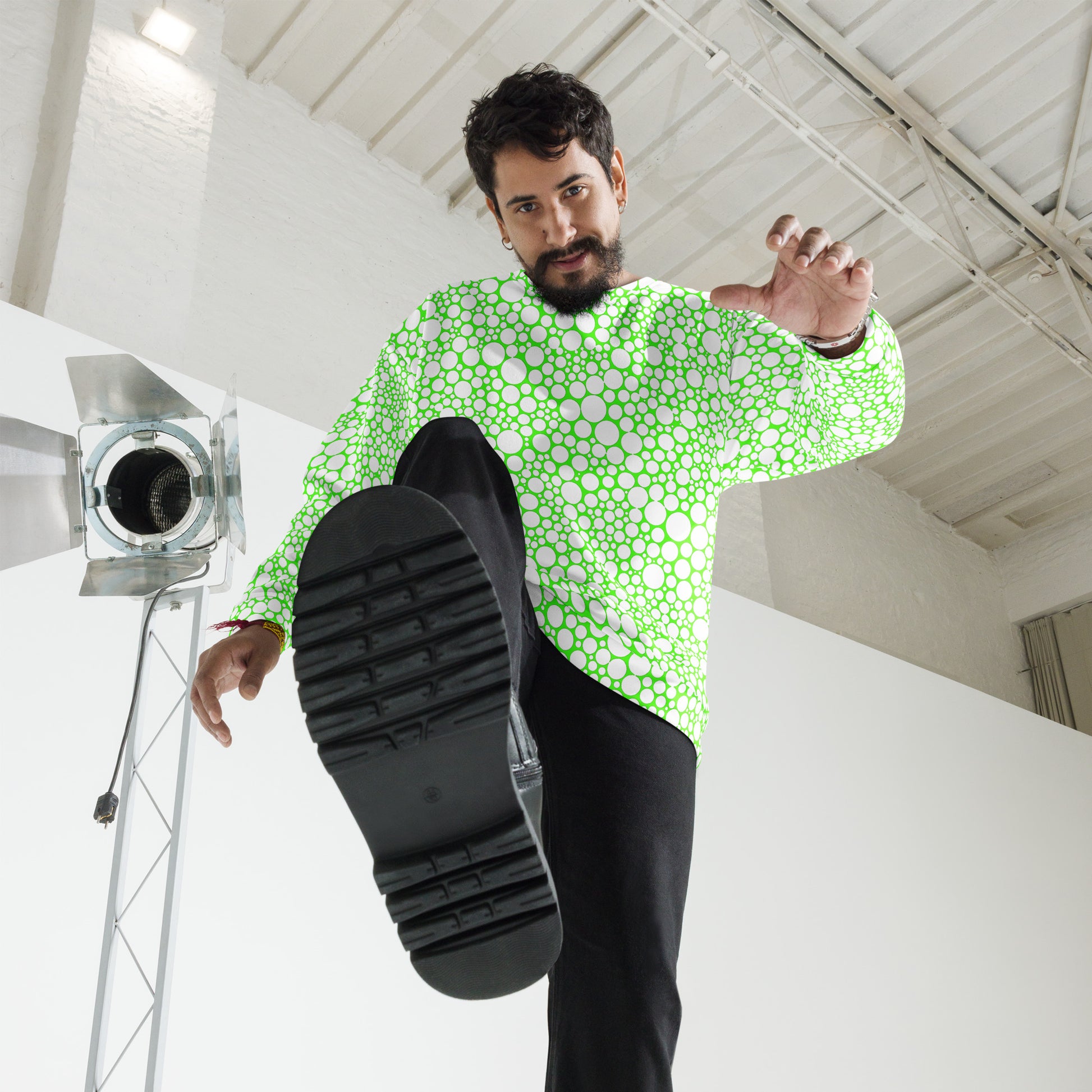 Unisex Sweatshirt - White Dots on Neon Green