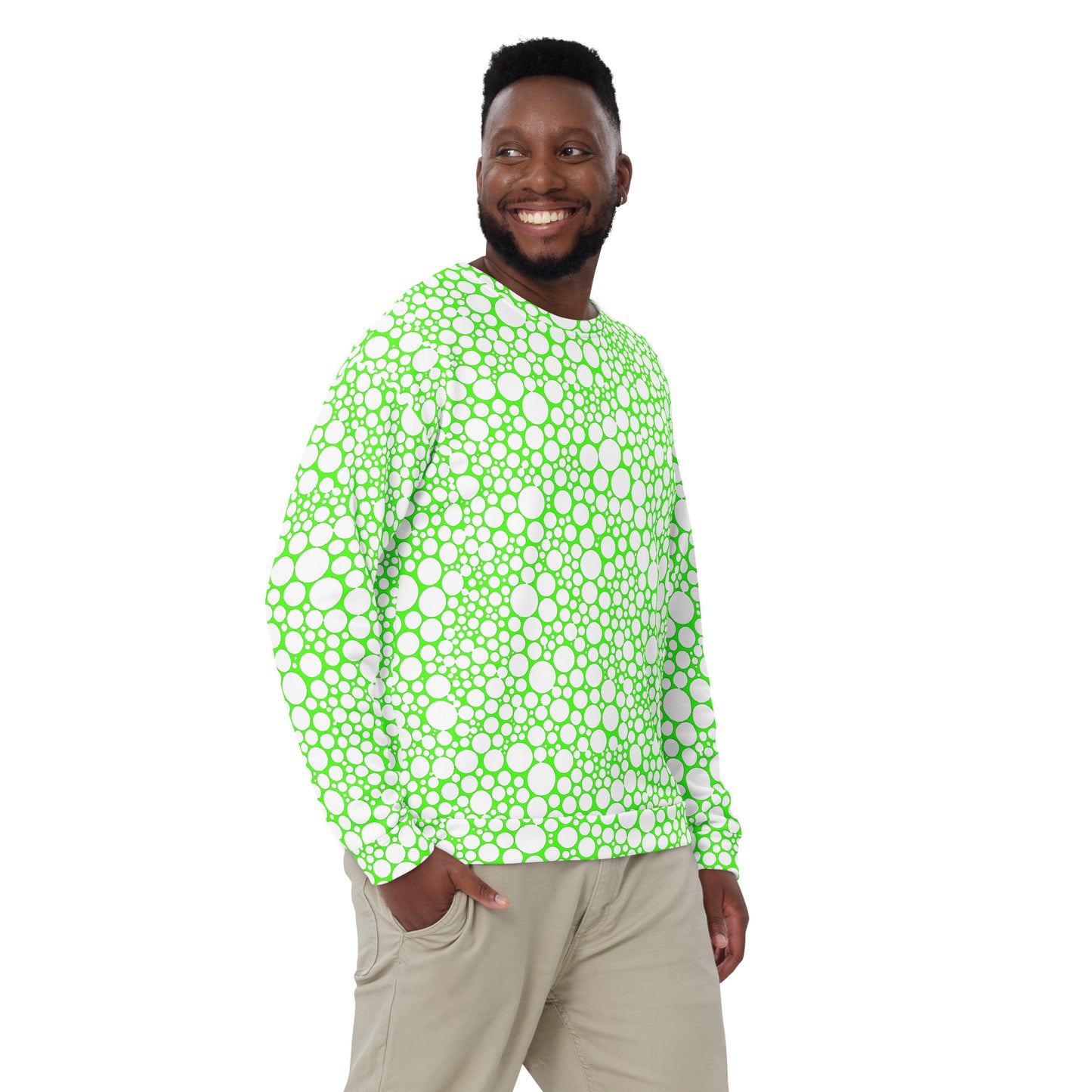 Unisex Sweatshirt - White Dots on Neon Green