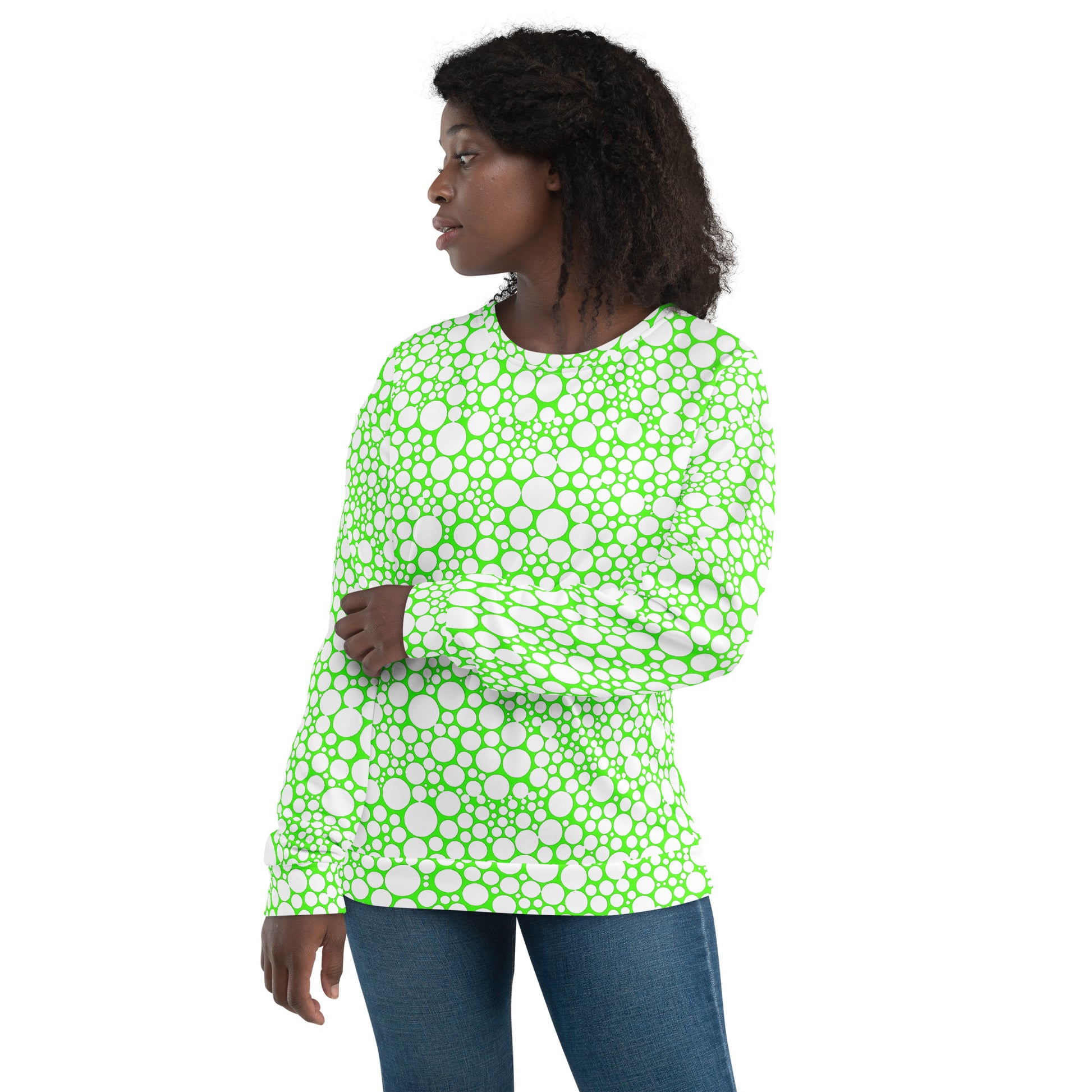 Unisex Sweatshirt - White Dots on Neon Green