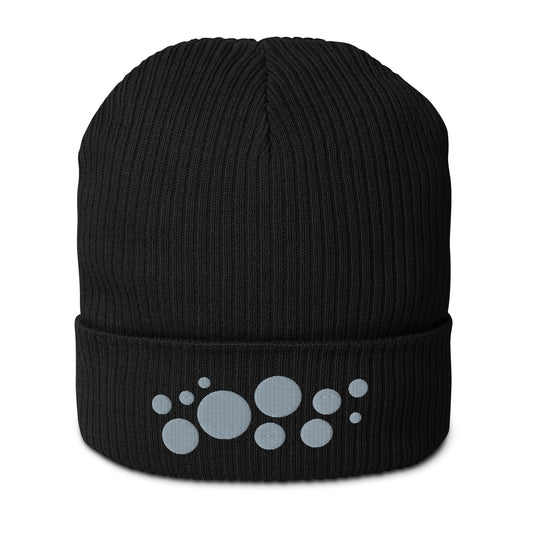 Organic Cotton Ribbed Beanie - Gray on Black Polka Dots