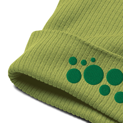 Organic Cotton Ribbed Beanie - Emerald Green on Chartreuse Polka Dots