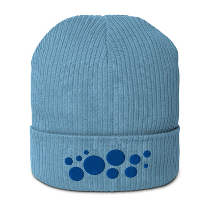 Organic Cotton Ribbed Beanie - Royal Blue on Light Blue Polka Dots