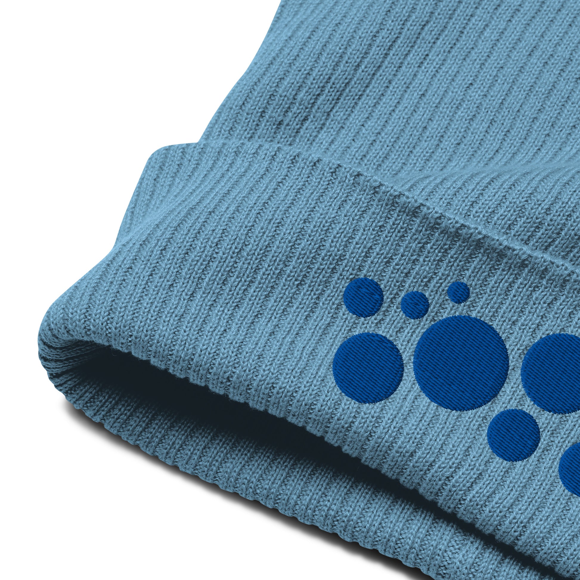 Organic Cotton Ribbed Beanie - Royal Blue on Light Blue Polka Dots