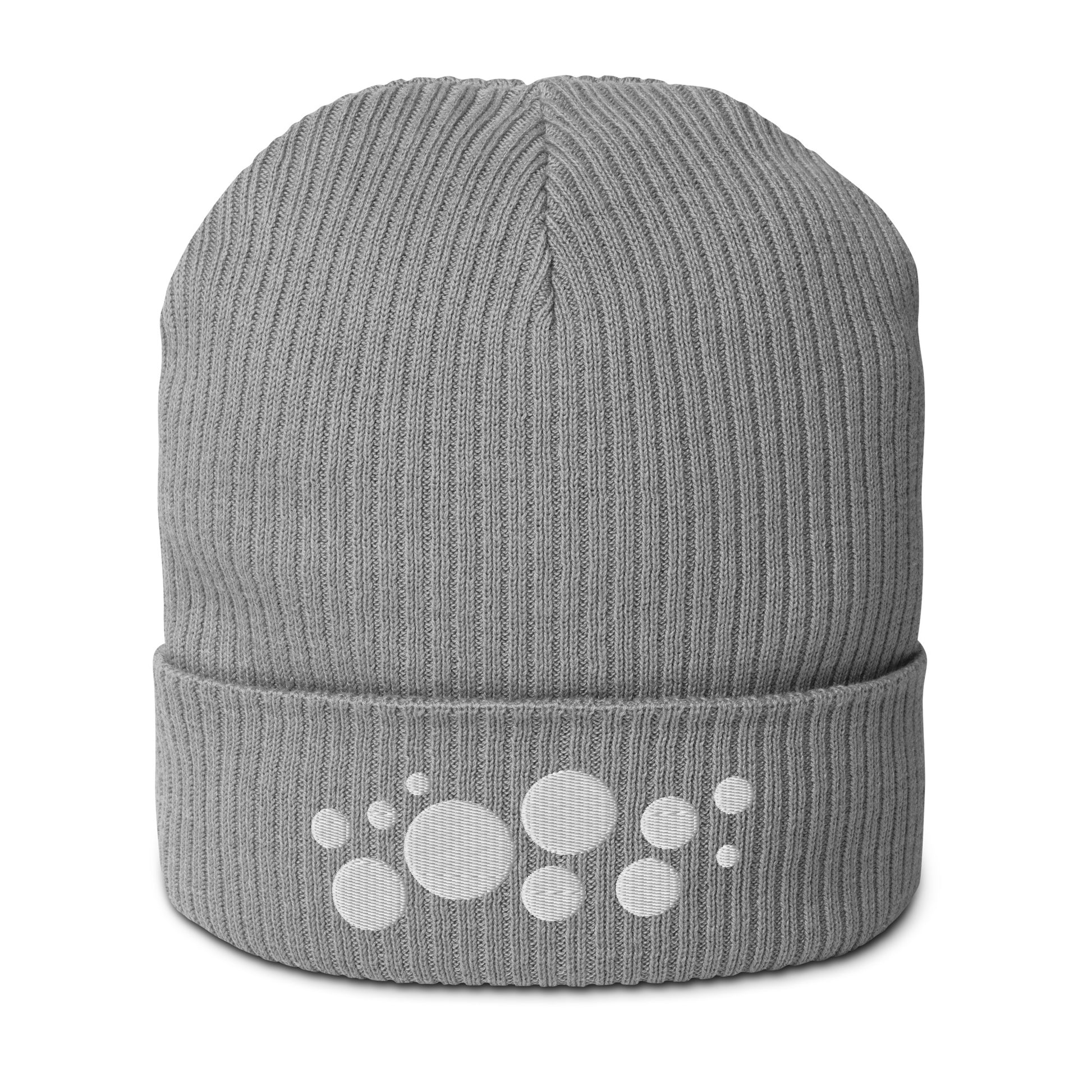 Organic Cotton Ribbed Beanie - Silver on Gray Polka Dots