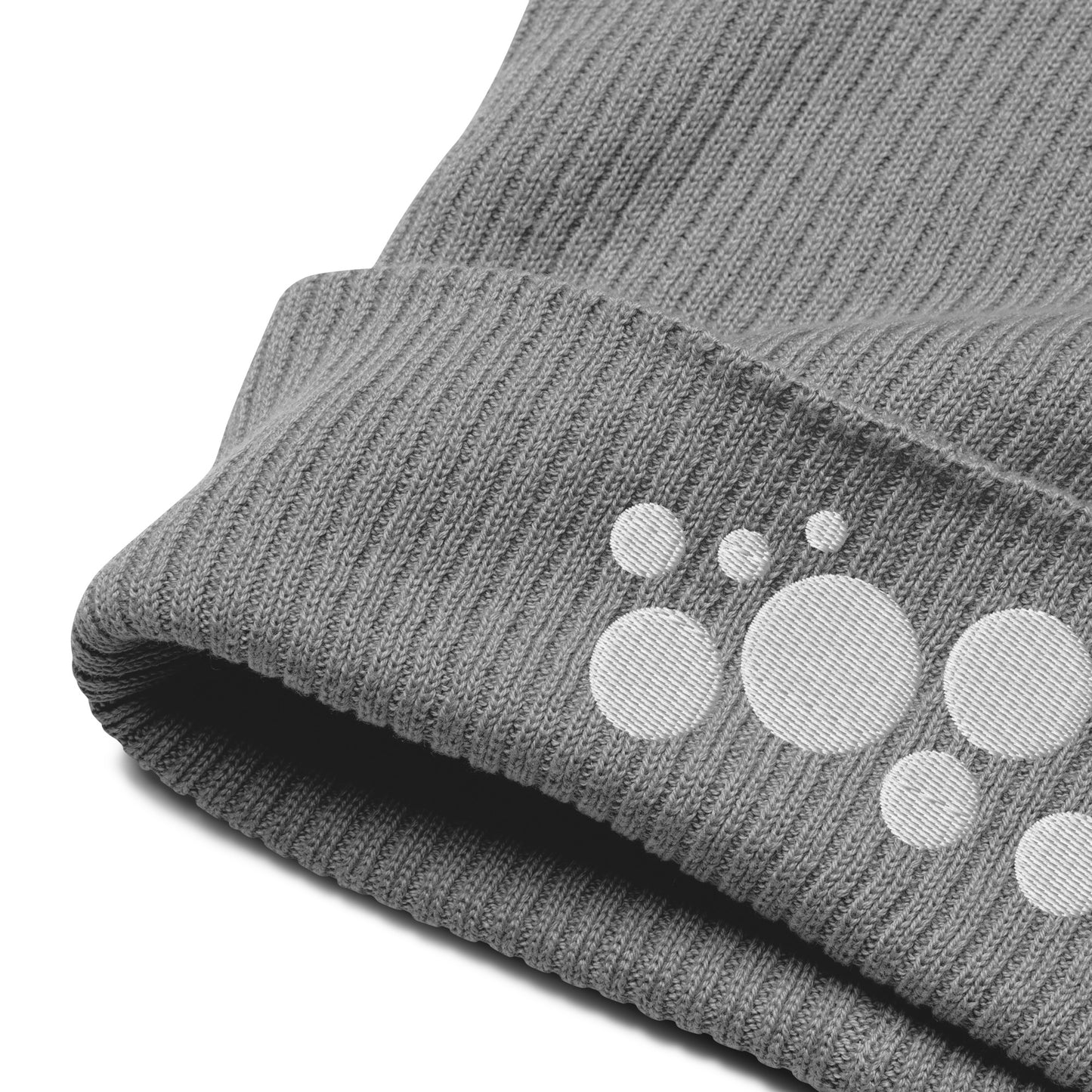 Organic Cotton Ribbed Beanie - Silver on Gray Polka Dots