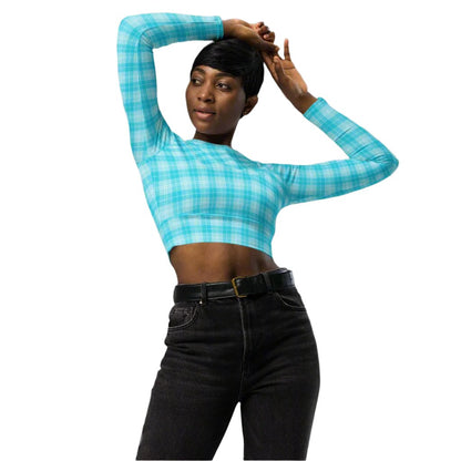 Woman with Electric Blue long sleeve crop top