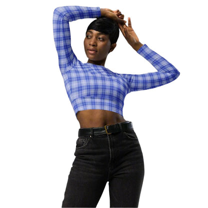 Woman with a Midnight Blue long sleeve crop top