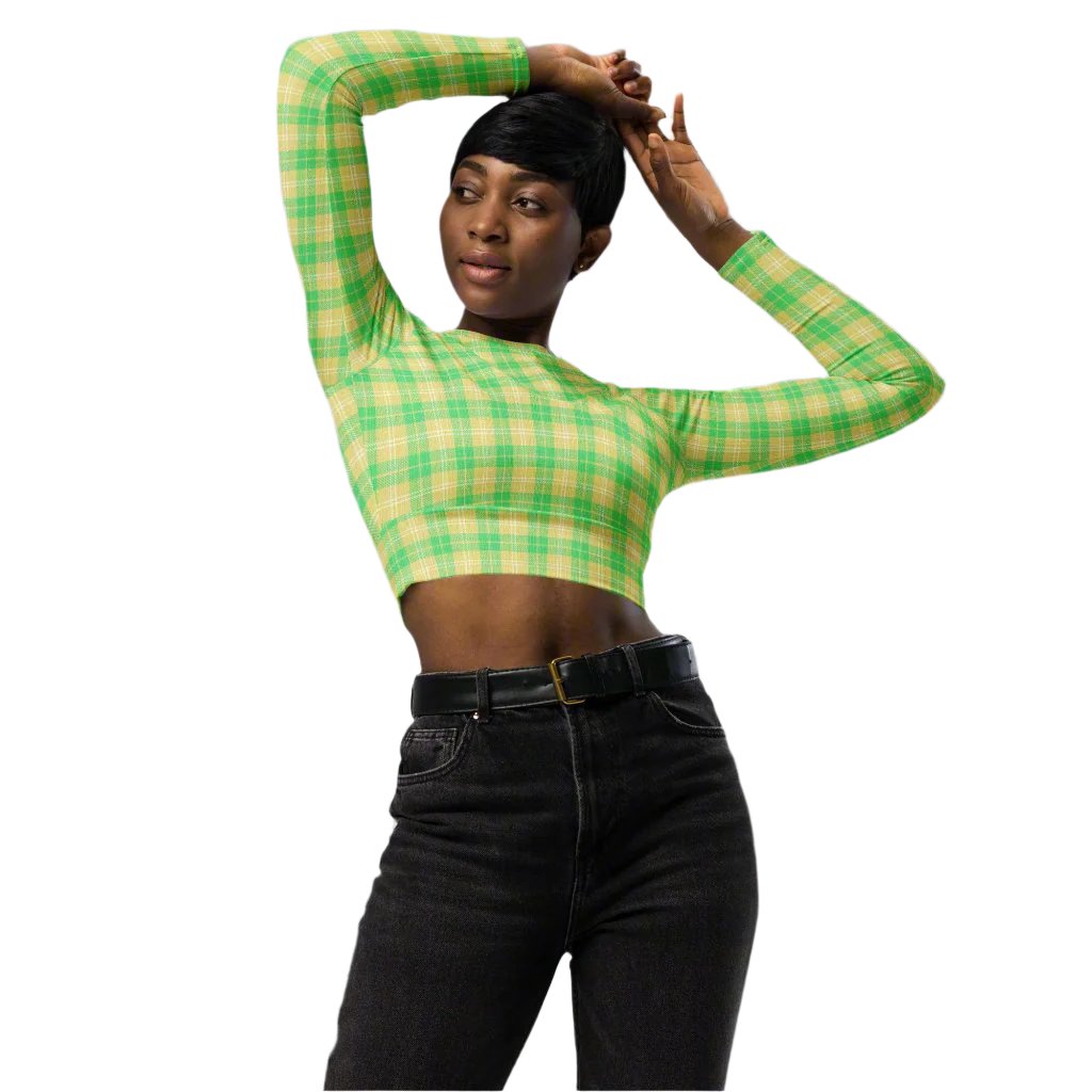 Women with a Green & Yellow long sleeve crop top