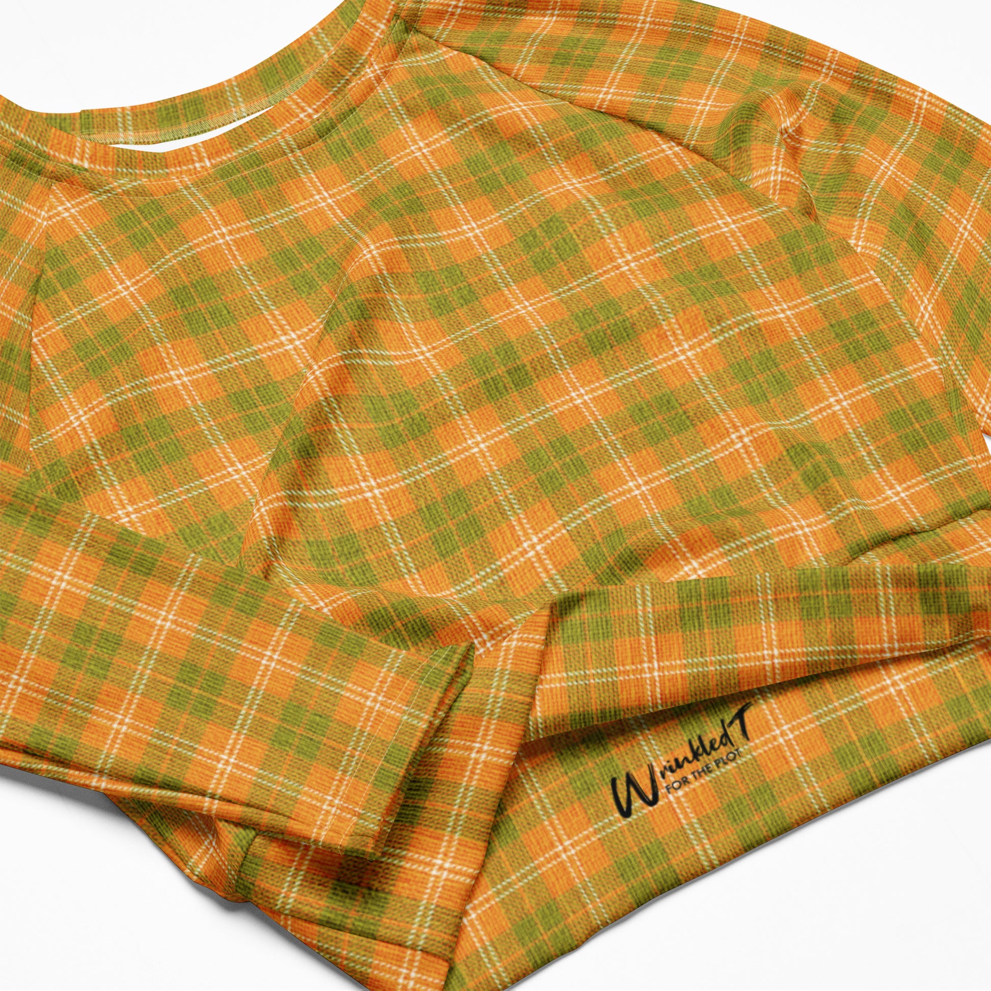 long sleeve crop top orange and green