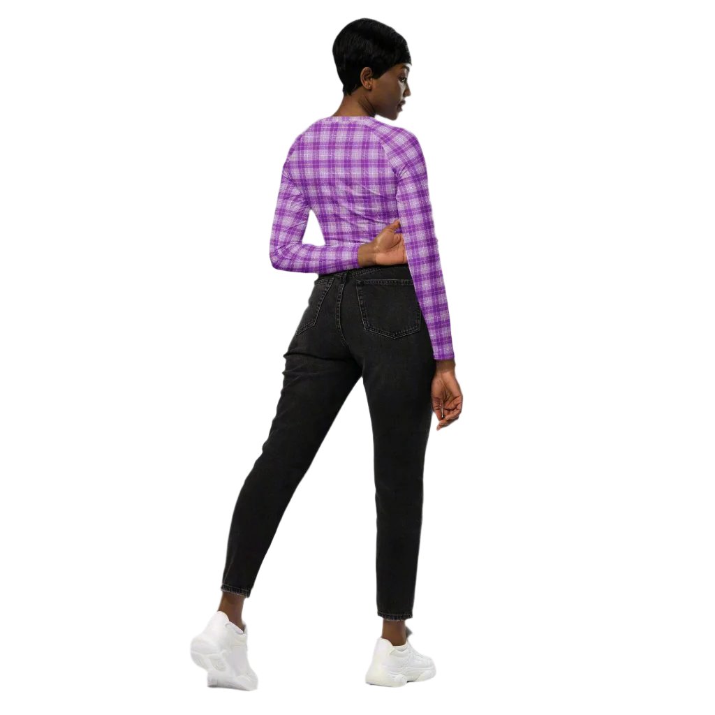 Woman back with a Purple Pop long sleeve crop top