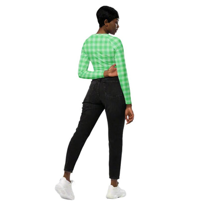 Woman back with a Neon Lime long sleeve crop top