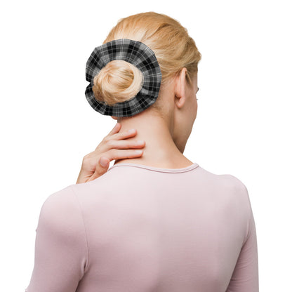 Back photo of a woman with a Black and White Scrunchie