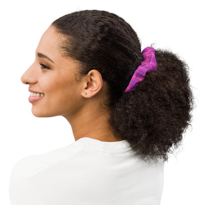 Profile photo of a woman with a Indigo and Pink  Scrunchie