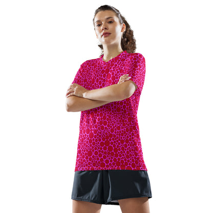 Red On Pink Unisex Sports Jersey Polka Dots