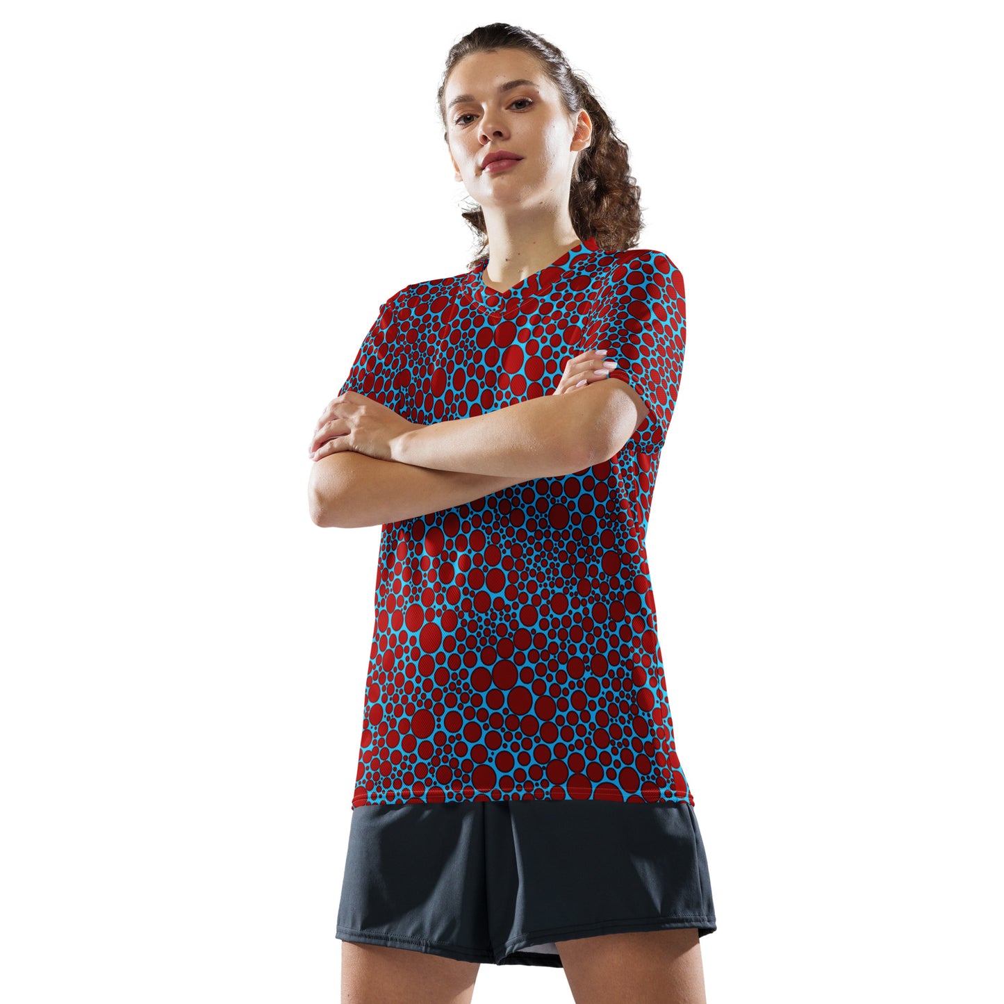 Unisex Sport Jersey - Red On Blue Polka Dots