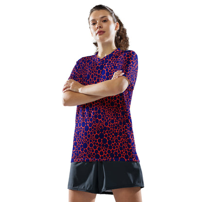 Unisex Sports Jersey - Navy Blue on Orange Dots