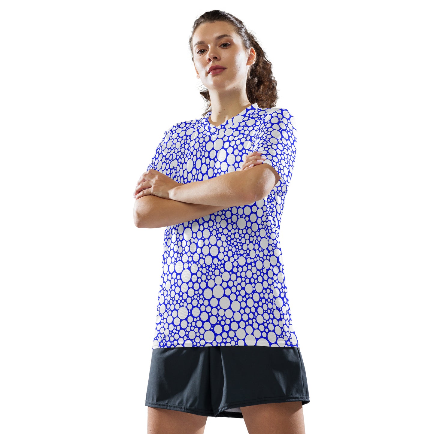 Unisex Sports Jersey - White on Midnight Blue Dots