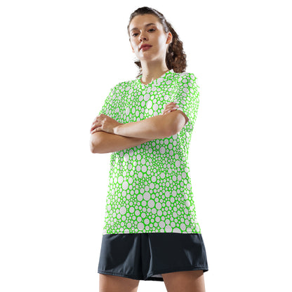 Unisex Sports Jersey - White on Neon Green Dots