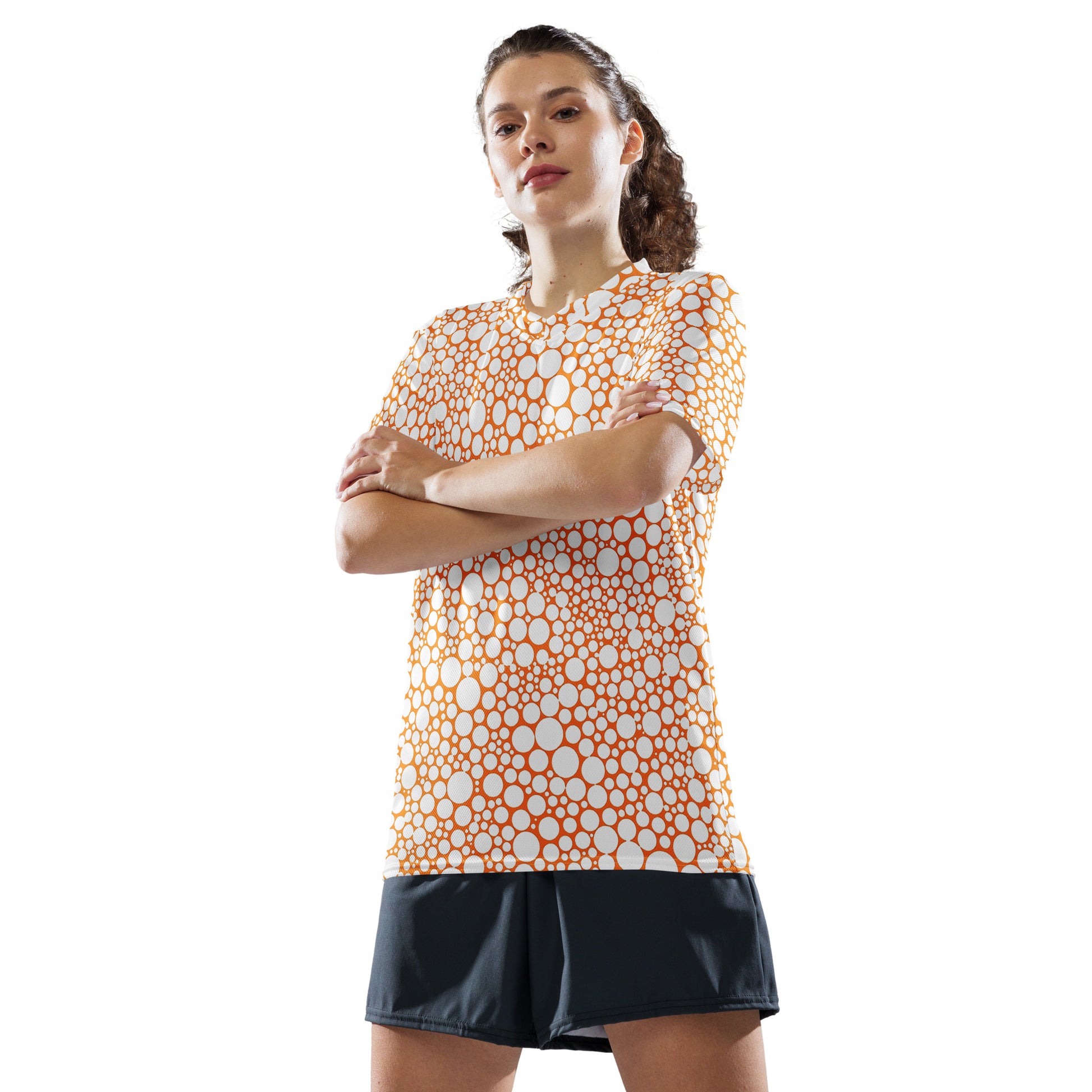 Unisex Sports Jersey - White on Orange Dots