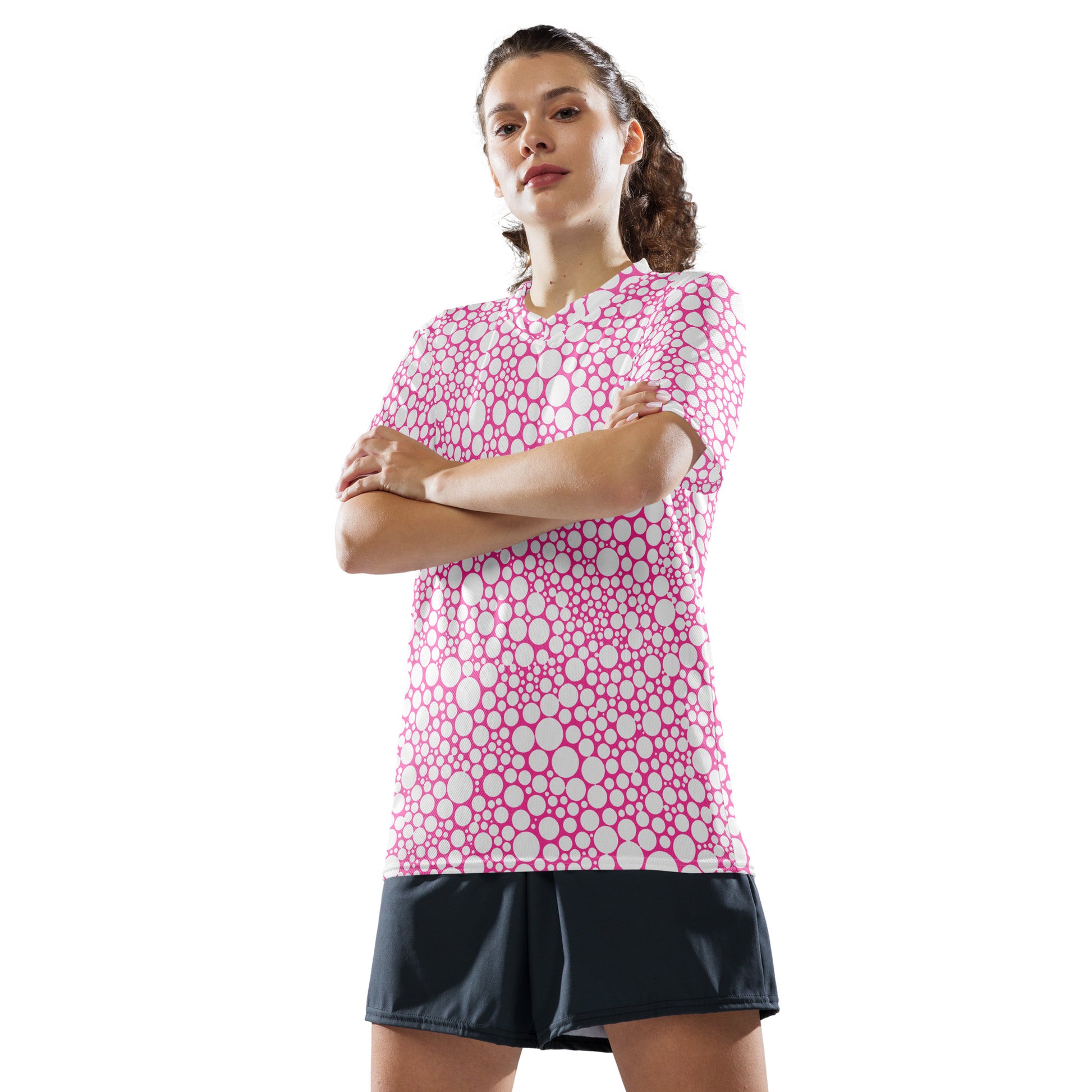 Unisex Sports Jersey - White on Bubblegum Dots