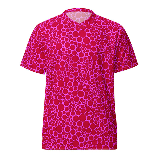 Red On Pink Unisex Sports Jersey Polka Dots