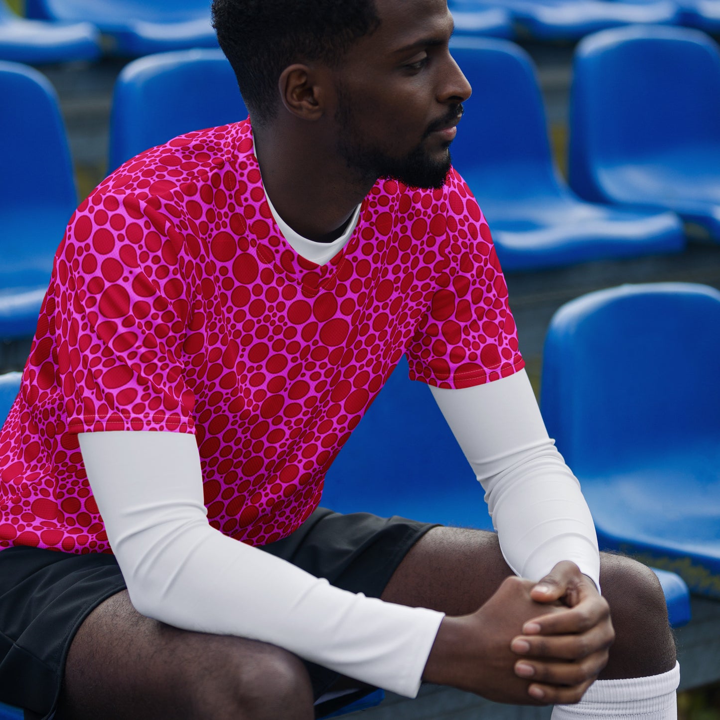 Red On Pink Unisex Sports Jersey Polka Dots