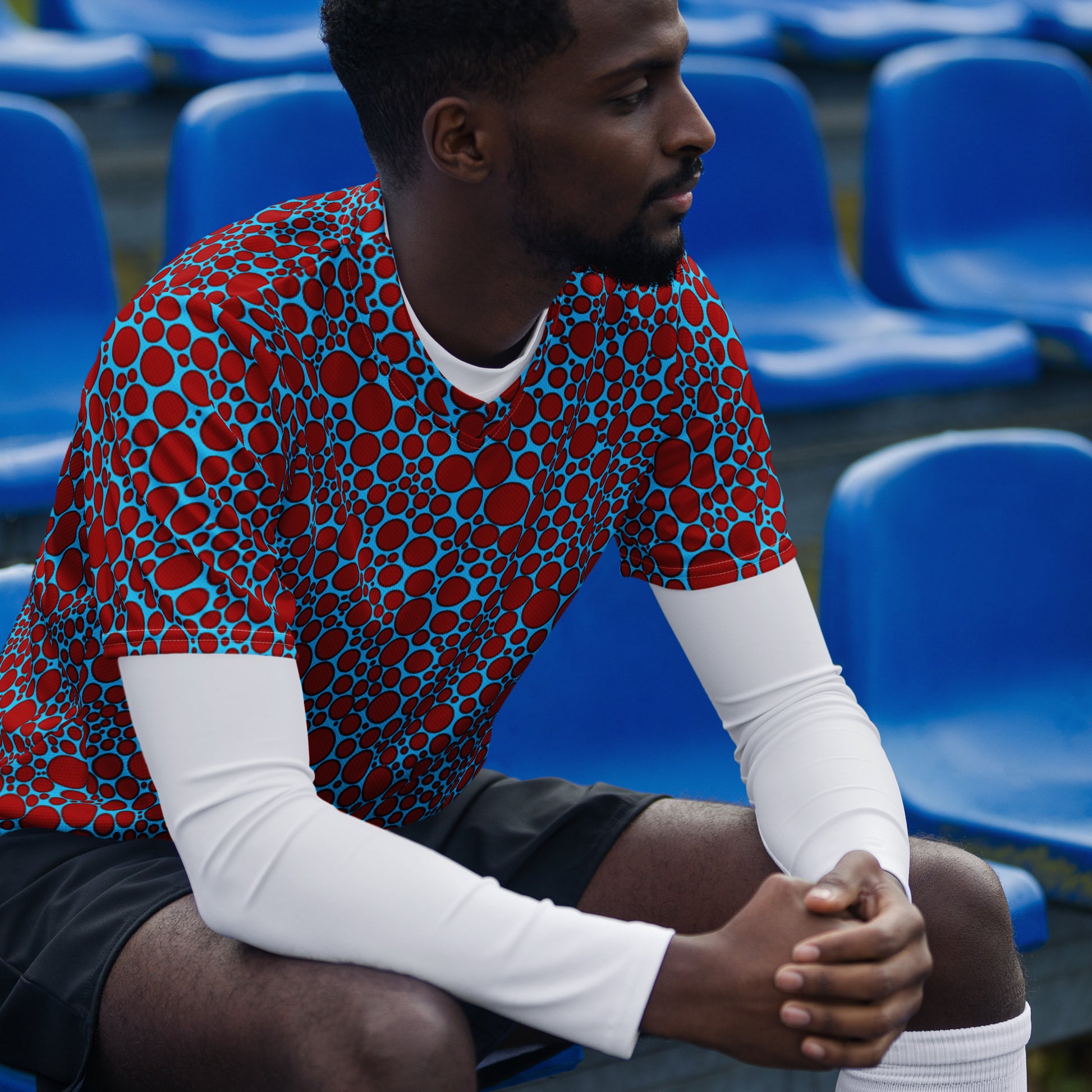 Unisex Sport Jersey - Red On Blue Polka Dots