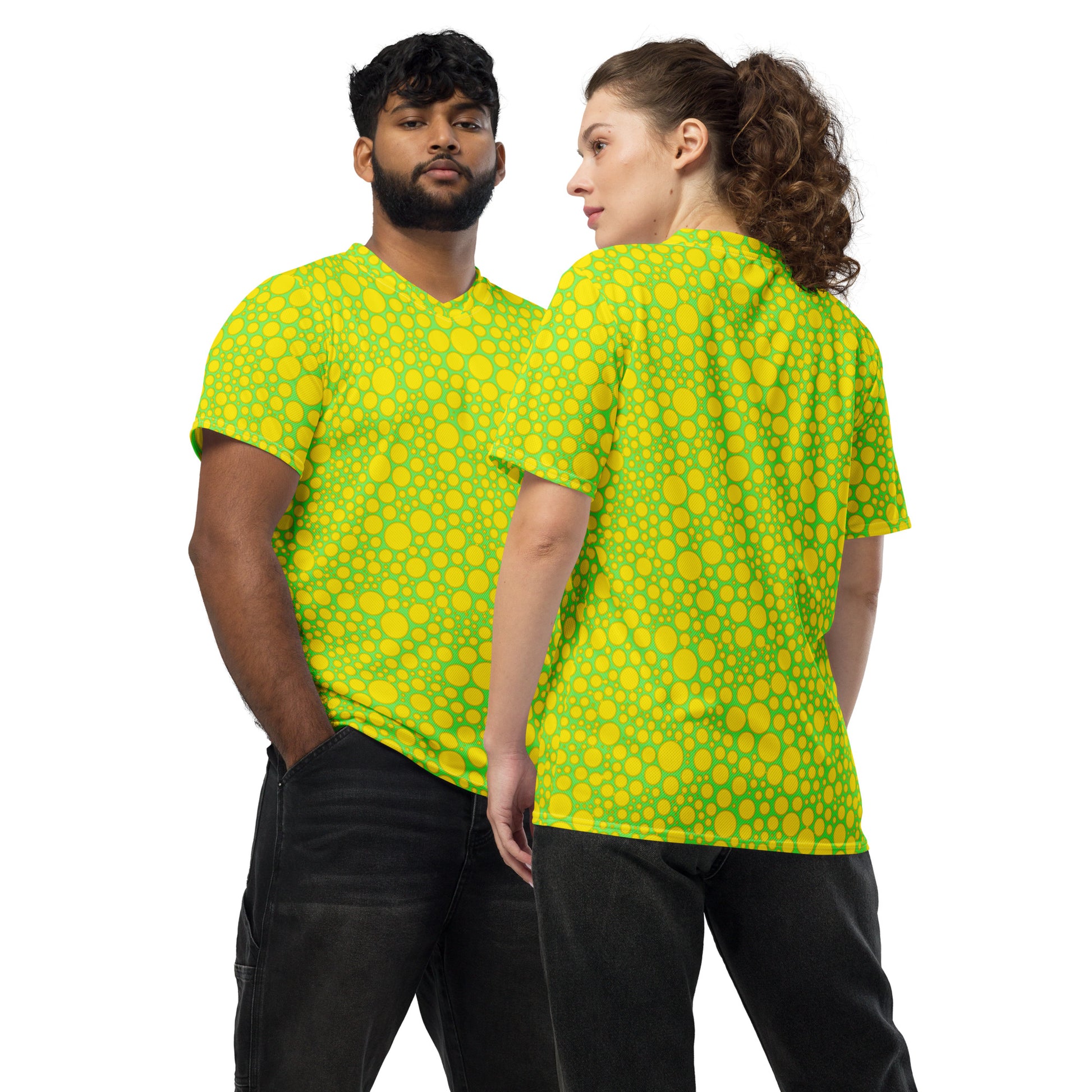 Unisex Sports Jersey - Yellow on Green Dots