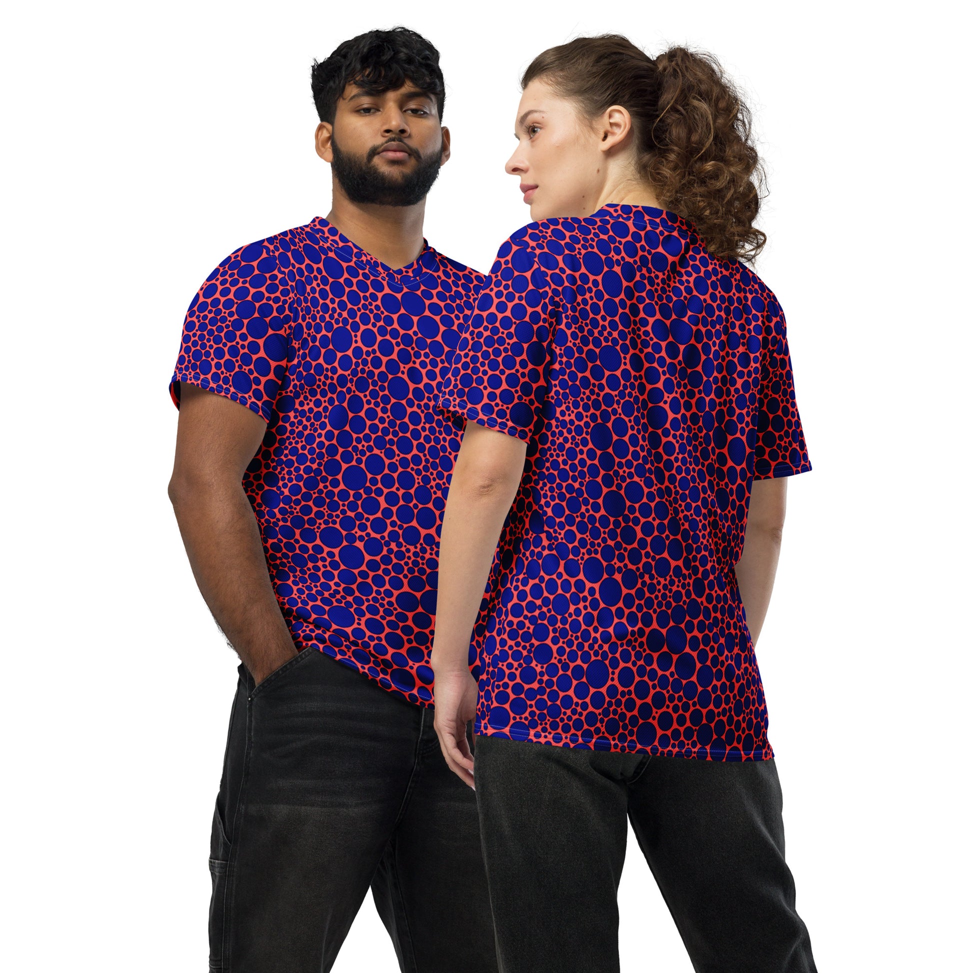 Unisex Sports Jersey - Navy Blue on Orange Dots