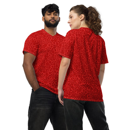 Dark Red on Bright Red Unisex Sport Jersey Polka Dots