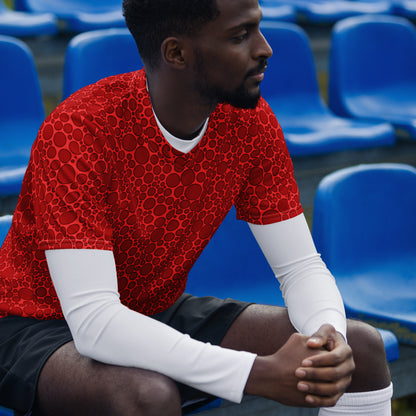 Dark Red on Bright Red Unisex Sport Jersey Polka Dots