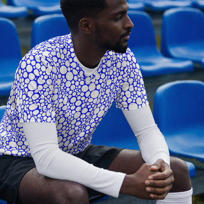 Unisex Sports Jersey - White on Midnight Blue Dots