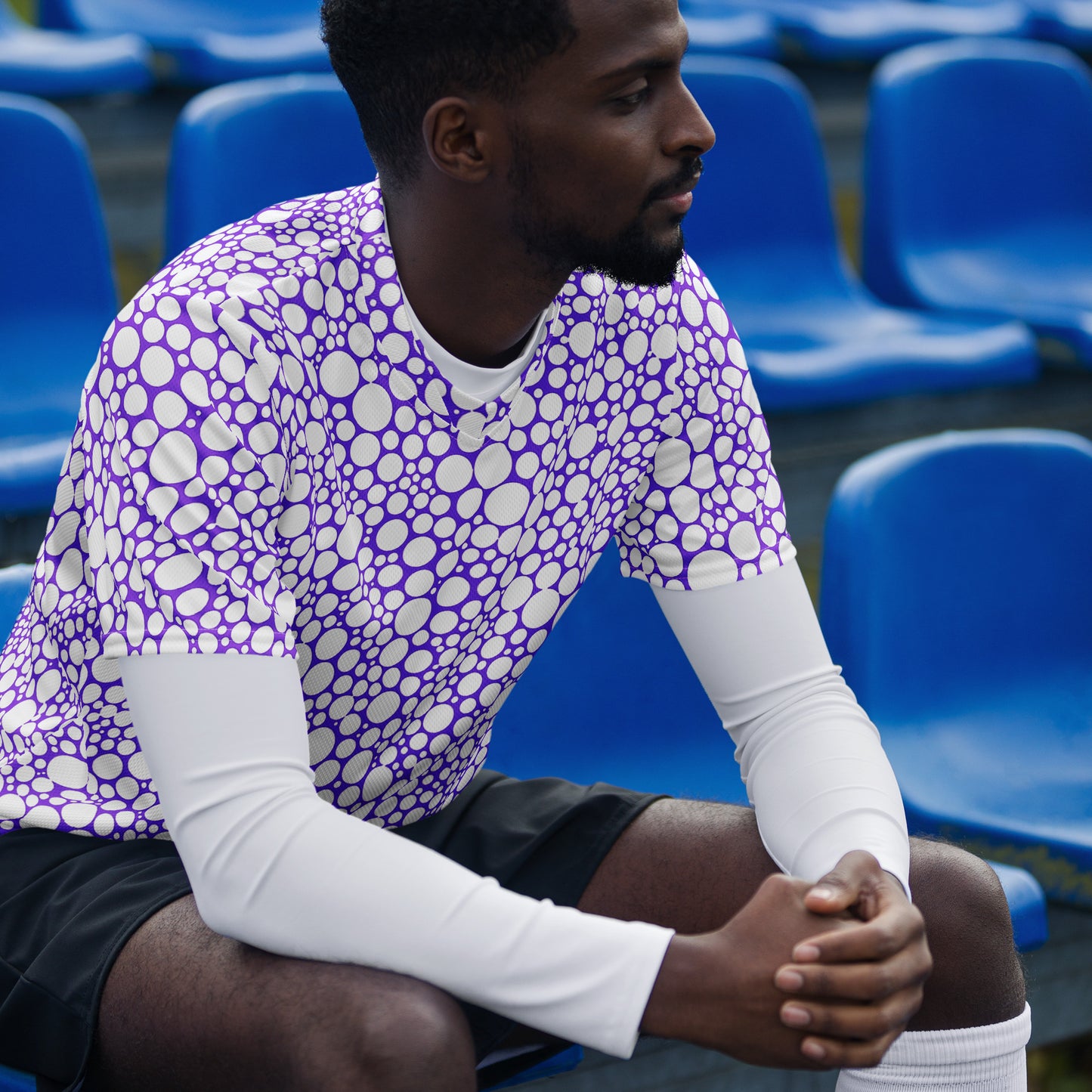 Unisex Sports Jersey - White on Purple Dots