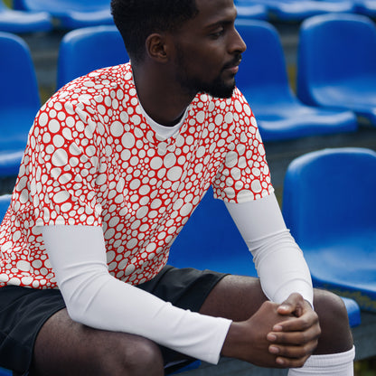 White Polka Dots on Red Unisex Sport Jersey