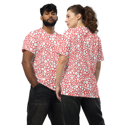 White Polka Dots on Red Unisex Sport Jersey