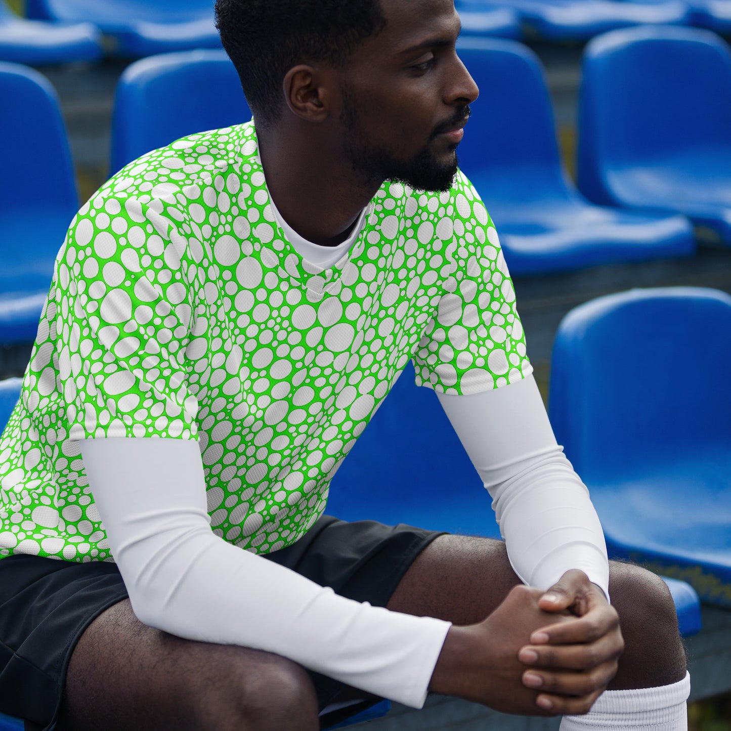 Unisex Sports Jersey - White on Neon Green Dots