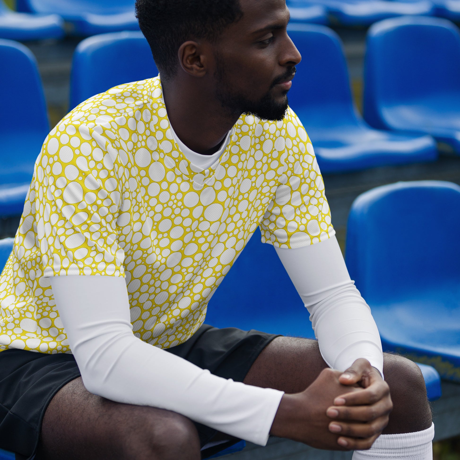 Unisex Sports Jersey - White on Yellow Dots