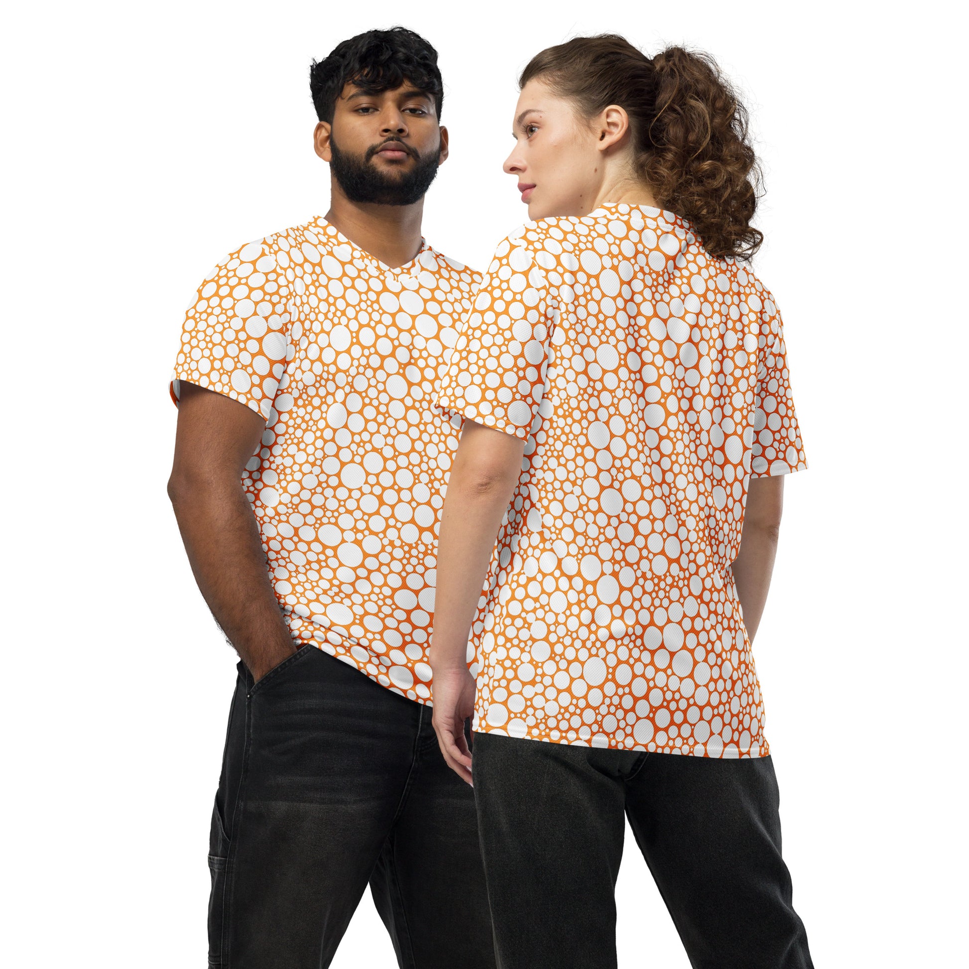 Unisex Sports Jersey - White on Orange Dots