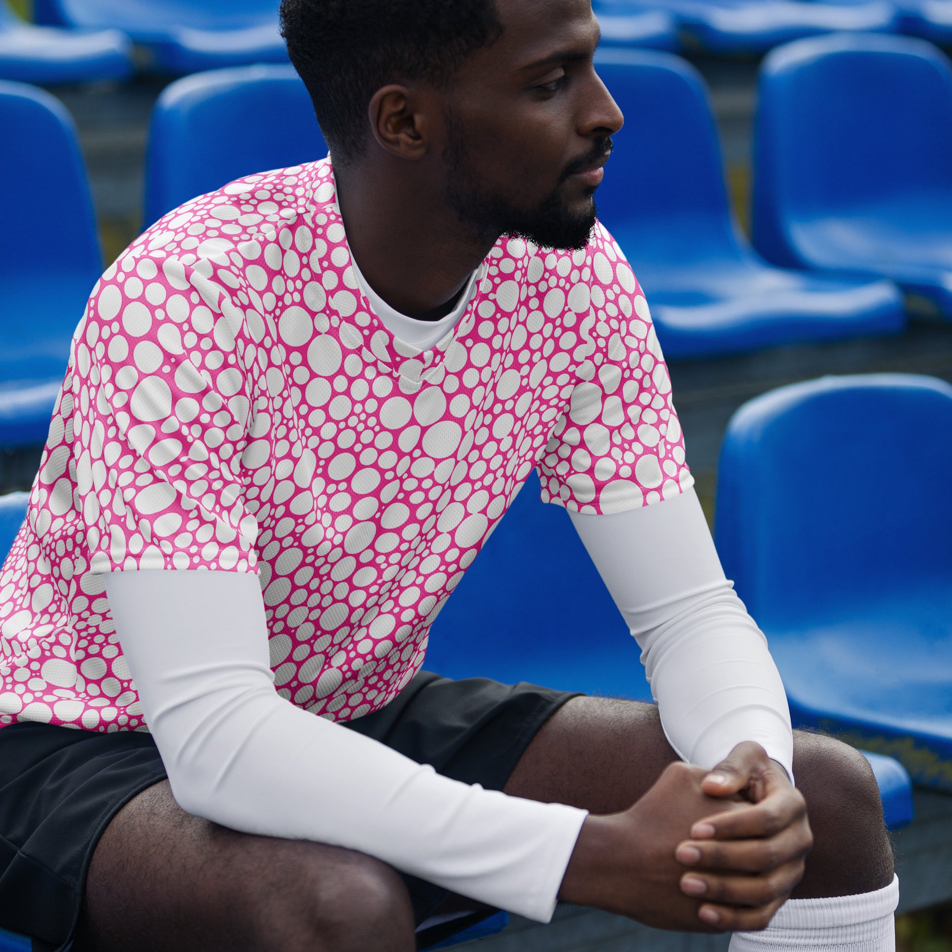 Unisex Sports Jersey - White on Bubblegum Dots