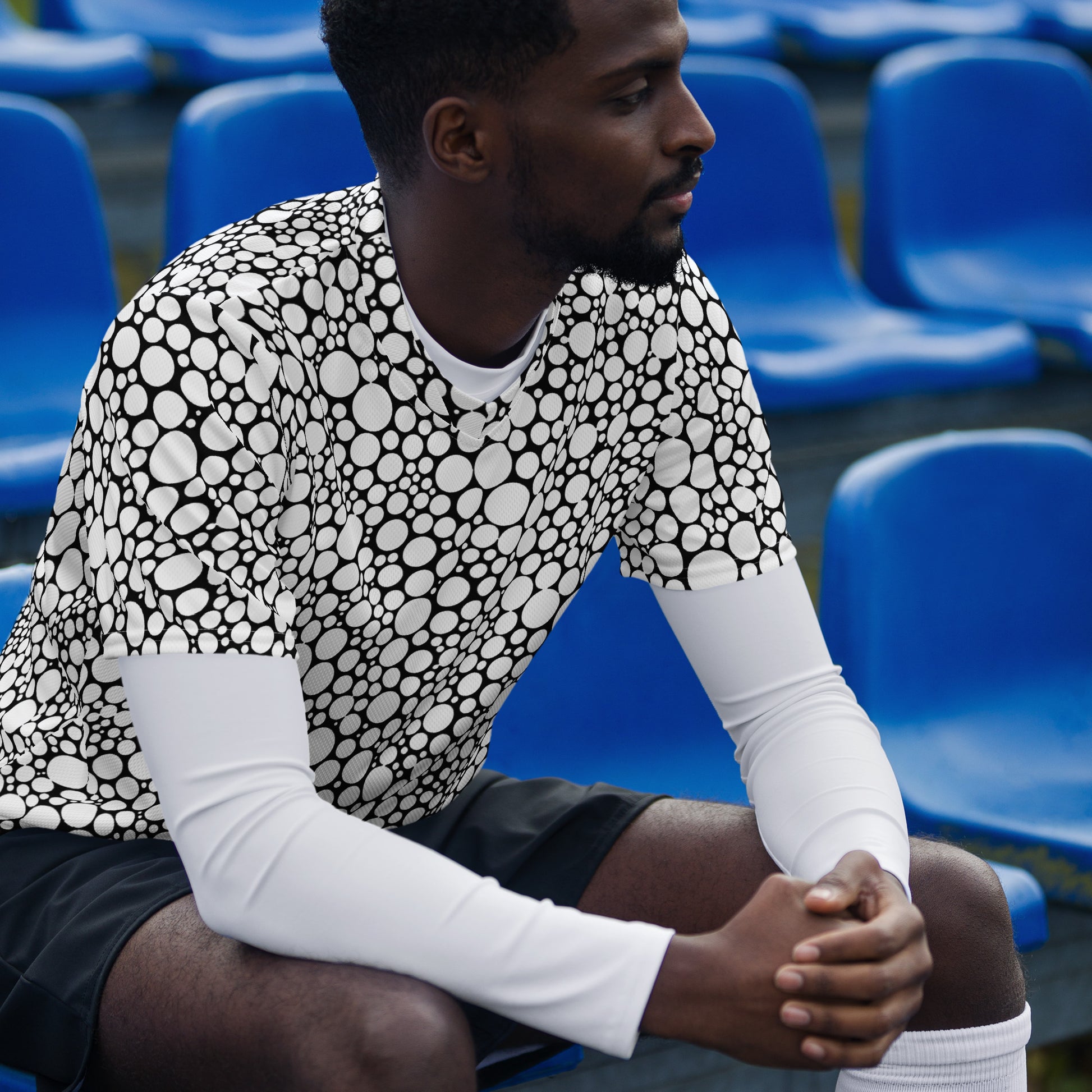 Unisex Sports Jersey - White on Black Dots