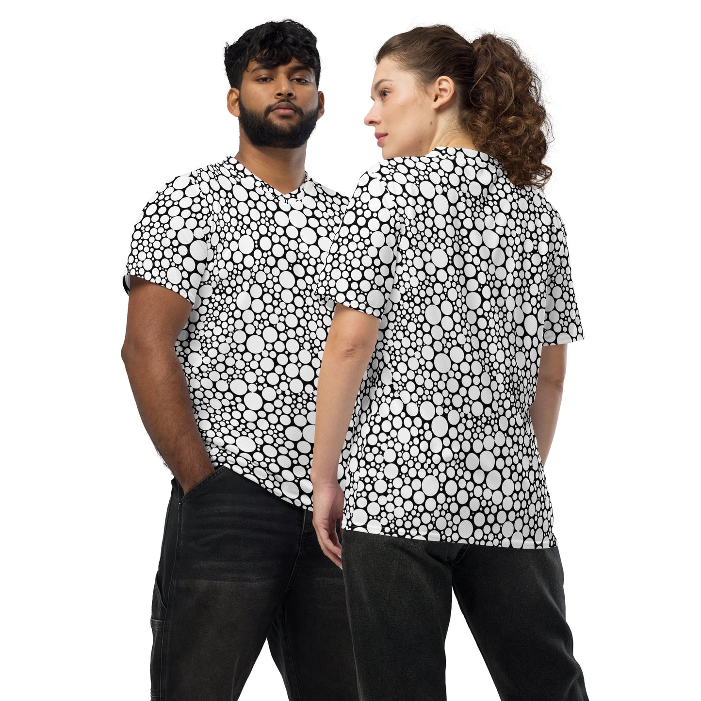 Unisex Sports Jersey - White on Black Dots