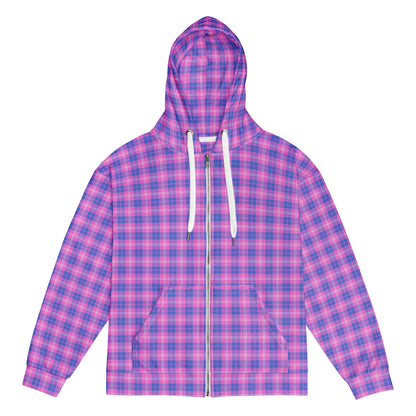 unisex zip hoodie indigo and pink