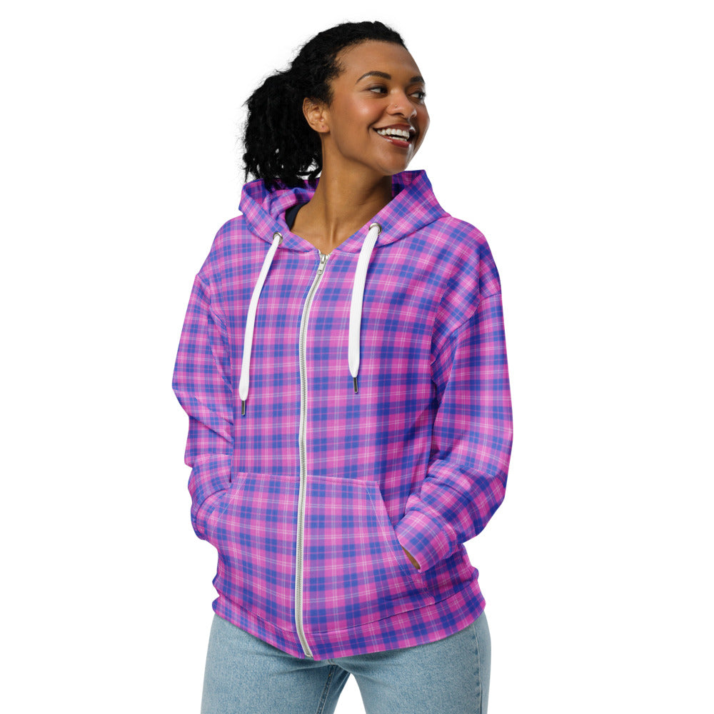 unisex zip hoodie indigo and pink